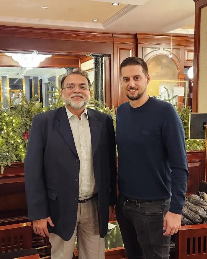 Syed Baqar Abbas from Prix Pharmaceutica with Coriec Peter during a meeting in Italy